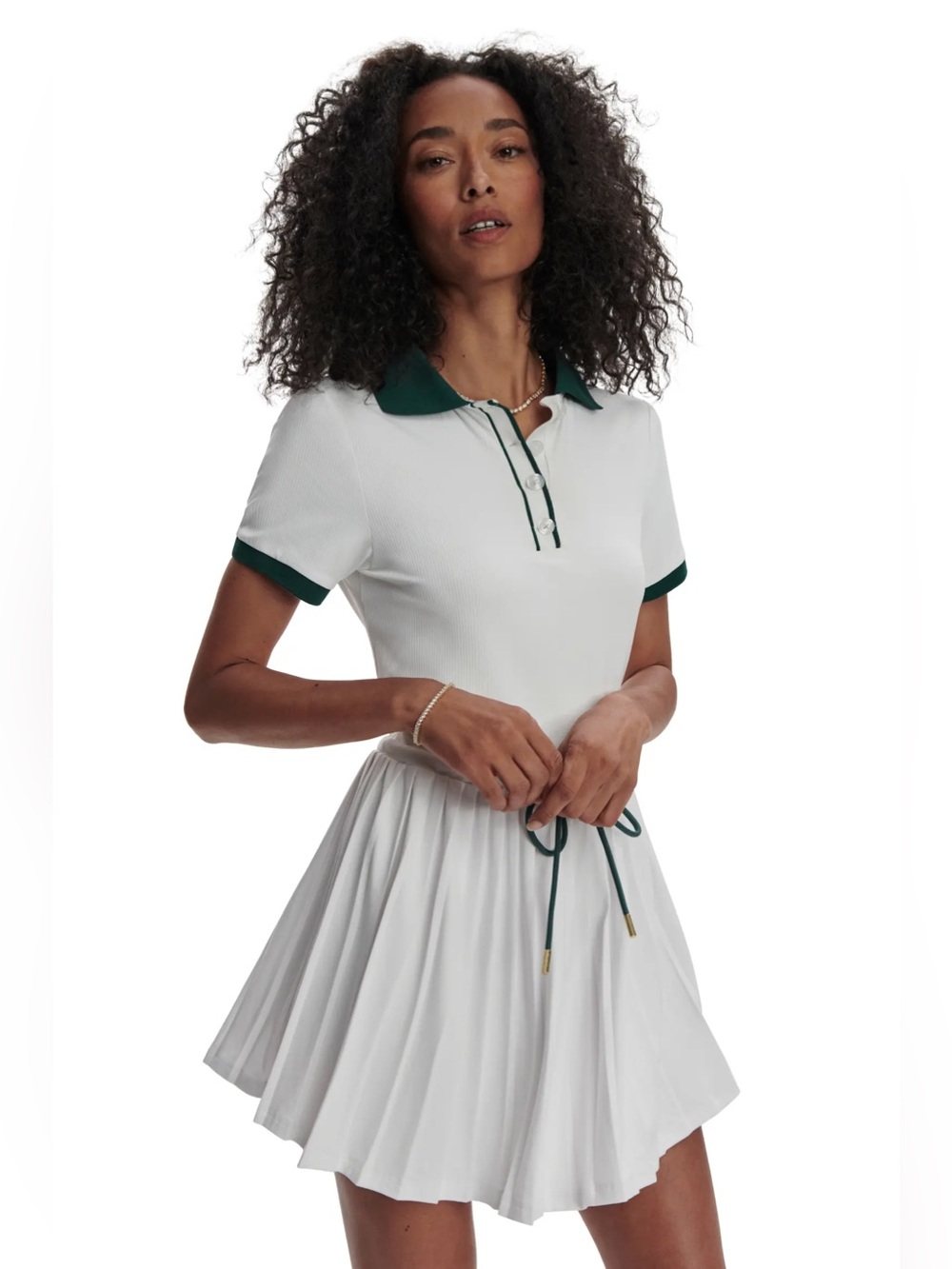 Varley Cream Polo Dress with Dark Green Trim